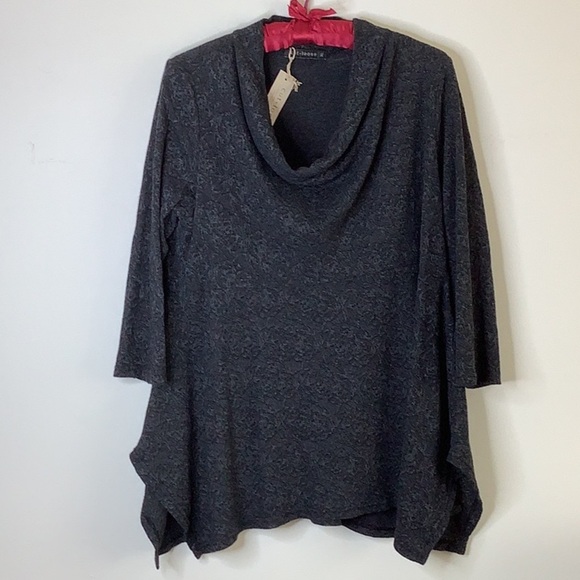 Cut Loose Top Jacquard Lightweight Charcoal Scandi Look Sweater Cowl Neck - Picture 1 of 8